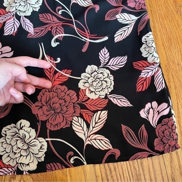 BANANA REPUBLIC Factory Black Mauve Rose Pink Tan Floral Long Sleeve Shift Dress - Picture 10 of 13